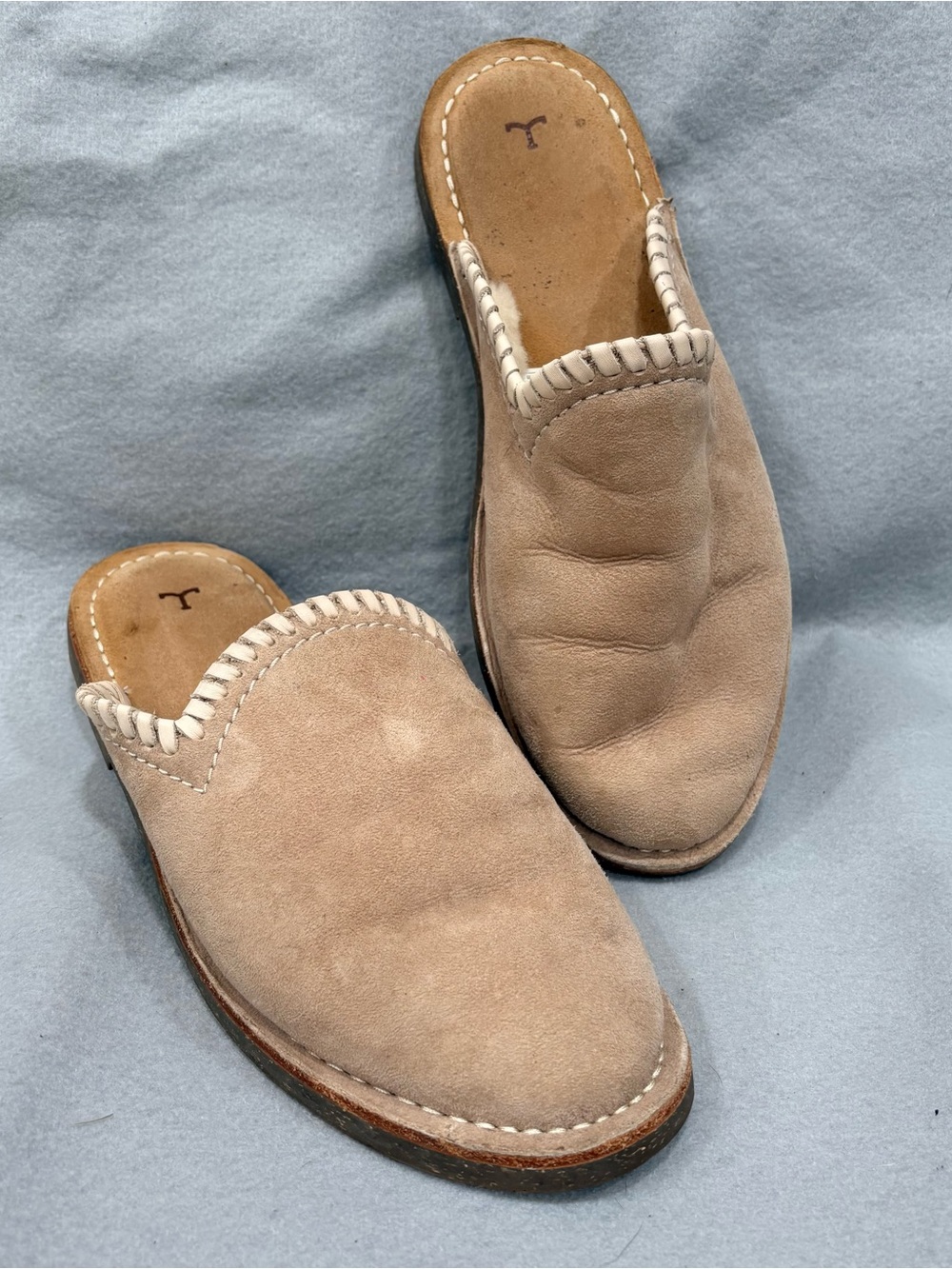 Tecovas The Olivia Light Taupe Suede Sherpa Lined Mule Slipper Sz 11B